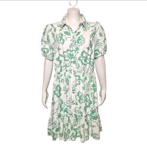 Draper James RSVP Dress Linen Summer Floral Puff Sleeve Shirt Dress sz M